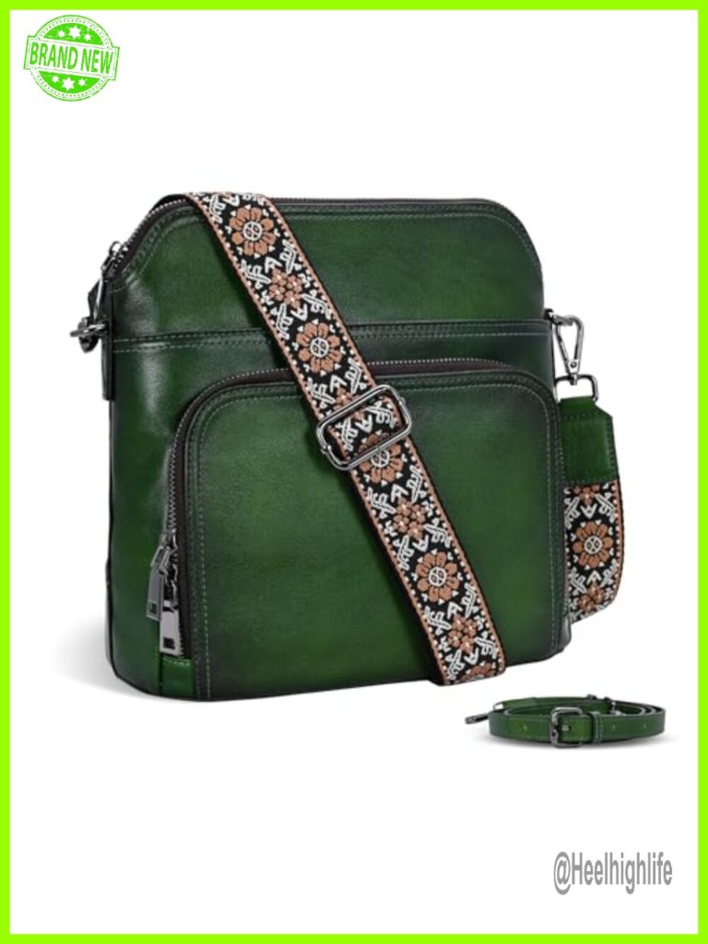 Genuine Cowhide Leather Crossbody Bag with Built in Wallet Convertible Strap